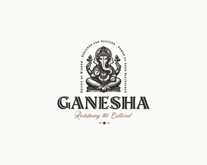 Vintage classic Ganesh brand Ganesha or Vinayaka Chavithi or Vinayagar Chaturthi logo