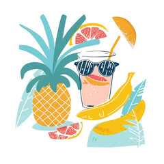 PNG Tropical summer illustration pineapple fruit.