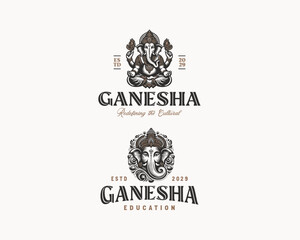 Vintage classic Ganesh brand Ganesha or Vinayaka Chavithi or Vinayagar Chaturthi logo