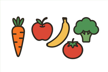 Colorful collection of hand-drawn fruits and vegetables on a white background