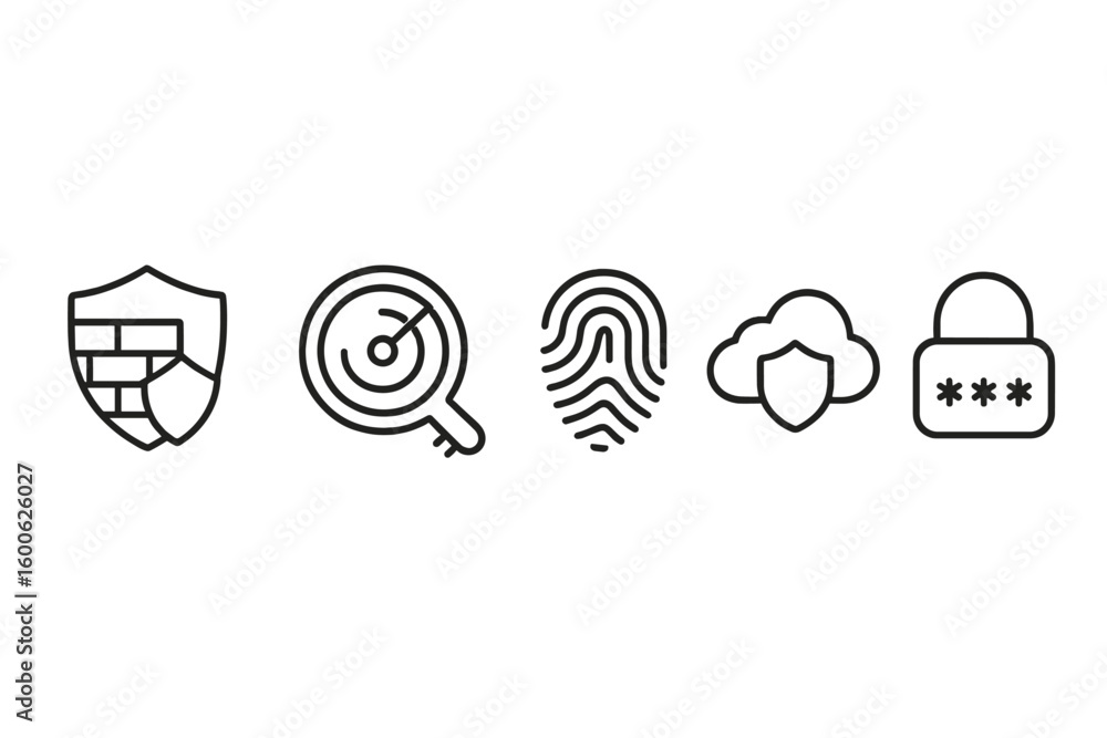 Poster security icons representing various cybersecurity concepts including protection, detection, and priv