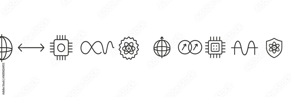 Poster technology symbols representing data flow and communication in a digital landscape
