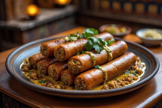 Mombar - Egyptian Food: Savor the Unique Flavors of Egyptian Stuffed Sausages, Filled with Spiced Rice and Meat, a Traditional Delicacy Loved for Its Rich Taste and Savory Aroma