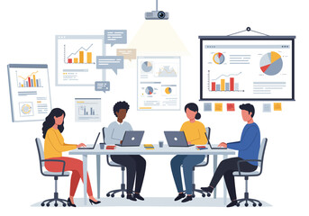 Diverse Team in a Meeting Room with Data Projections