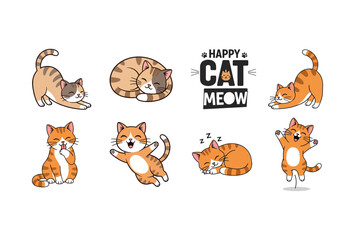 cat with different pose  - Flat Style 2D Vector Illustration  Cute Animal Set – Adorable Cartoon Animals Collection for Kids and Design Projects 