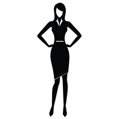 Fototapeta premium Confident Businesswoman Silhouette Standing with Hands on Hips, Office Attire Style