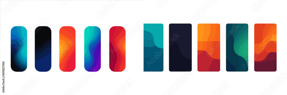 Poster colorful abstract design patterns displayed in a series of rectangles showcasing gradients and smoot