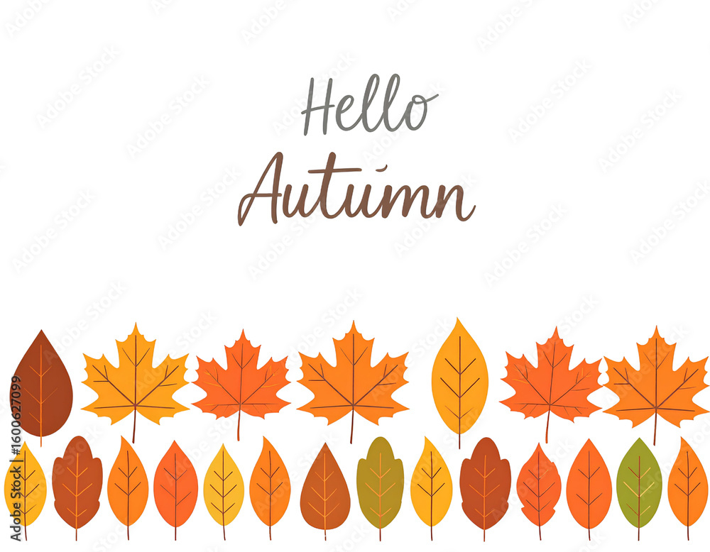 Poster elegant hello autumn leaf divider with soft wind flow – transparent background png