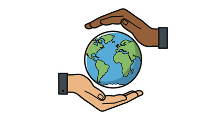 Two Hands Protecting a Detailed Earth Globe Illustration