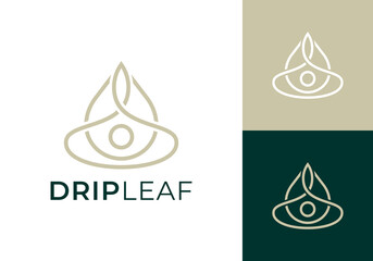 leaf and water drop logo. premium health spa beauty cosmetics icon design concept	