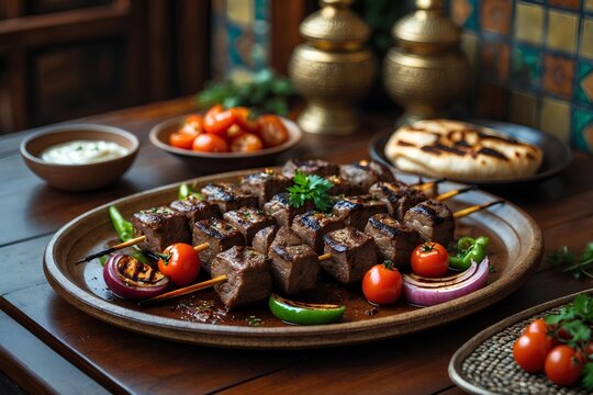 Lahma Meshwiya - Egyptian Food: Discover the Delicious Taste of Lahma Meshwiya, a Grilled Egyptian Delight with Tender, Marinated Meat and a Rich, Charred Aroma Perfect for Every Meal.