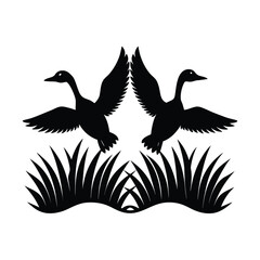 Obraz premium Symmetrical Duck Silhouettes Above Grass