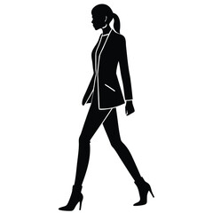 Fototapeta premium Silhouette of Woman Walking in Business Attire with Heeled Boots