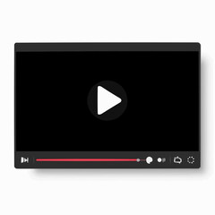 Video player interface with play button on dark background  