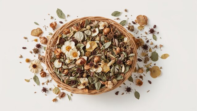 Assortment of Dried Herbs in a Basket