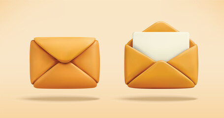 closed and open Envelope with Blank Letter vector 3d icon.