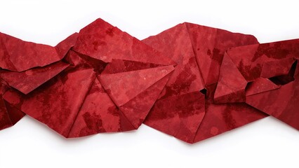 Layered red folded Japanese washi paper in an abstract arrangement for visual design mockup and artistic applications
