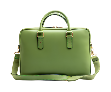 Green laptop bag with shoulder strap, front view on a white background - Powered by Adobe