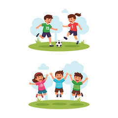 playing kid outside  - Flat Style 2D Vector Illustration of Everyday Life Scene