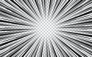 Comic and manga books, speed lines, transparent background. Superhero action, explosion background. Vector illustration.