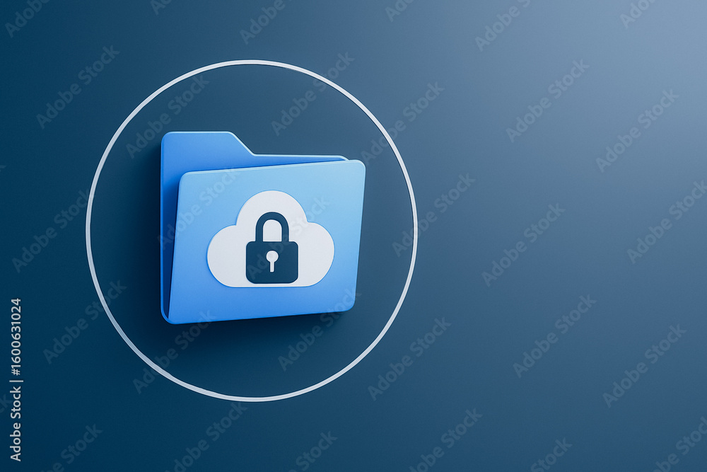 Aufkleber secure cloud storage: a modern illustration of a digital folder adorned with a cloud icon and padloc
