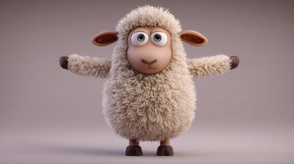 Fototapeta premium A cute sheep character posing with open arms, showcasing a playful and friendly demeanor