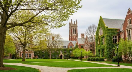 Historic University Campus With Gothic Architecture And Lush Green Spaces