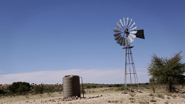 Aeolian hard pomping water in hard wind in Kgalagadi transfrontier park, South Africa; specie family of