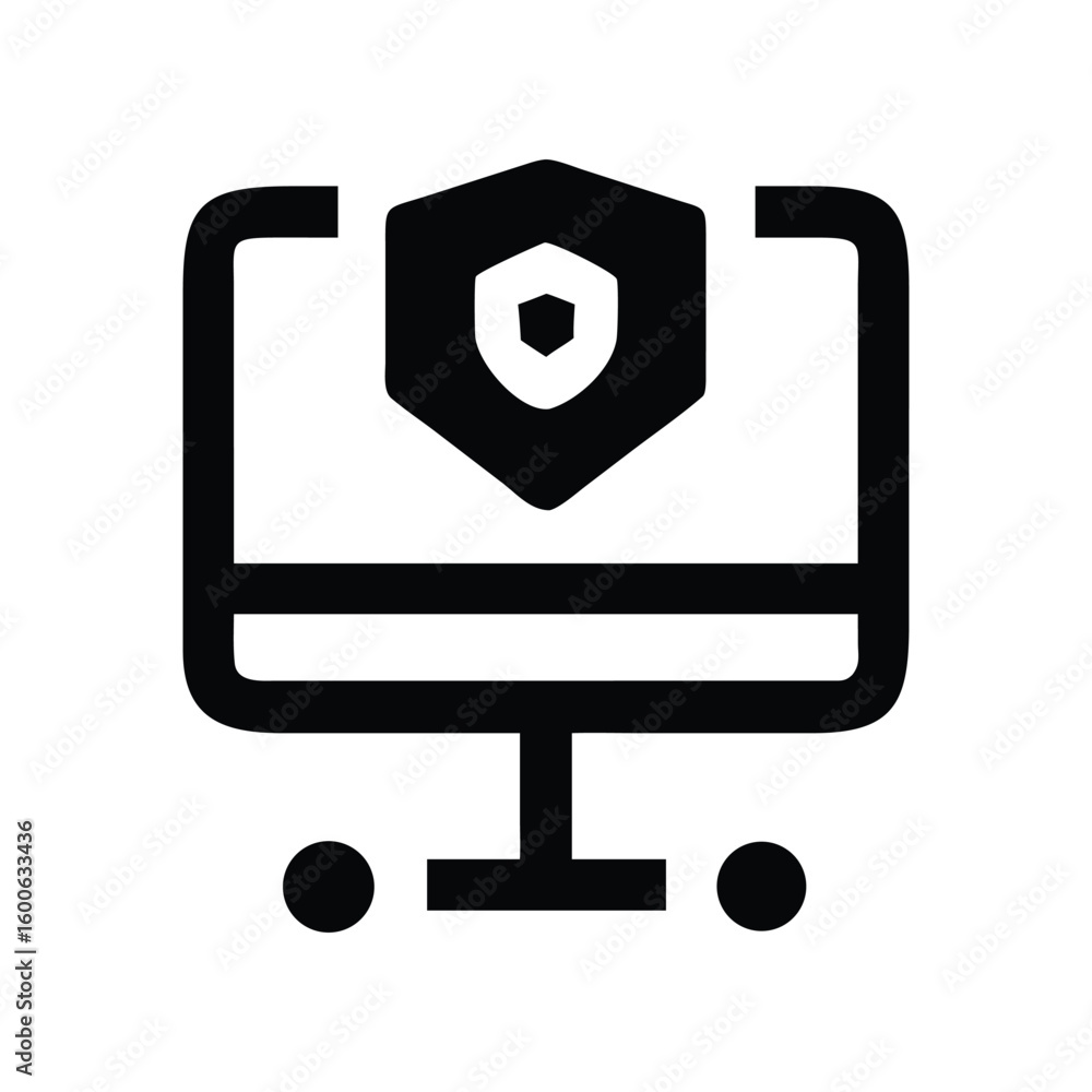 Poster computer screen with hexagon shield, secure technology