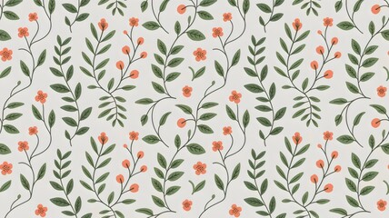 Charming floral pattern with delicate peach flowers and green leaves for modern designs and textiles