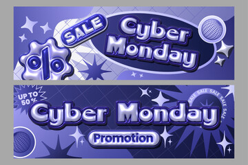 Cyber monday promotion sale banner vector illustration set