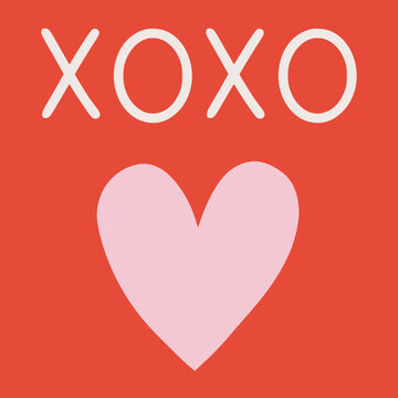 Naklejki XOXO and Pink Heart Valentines Love Postcard Background. Minimalist style in red