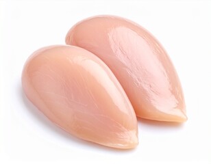"Dramatic studio lighting on a freshly cut chicken breast, showcasing its texture and natural colors, set against a seamless white background. Ultra-detailed, cinematic food photography, full HD.