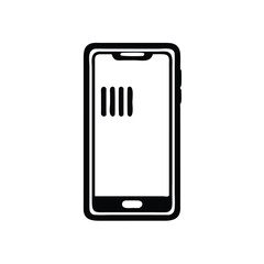 Black cellular phone displays four vertical lines indicating full wireless signal strength and connection