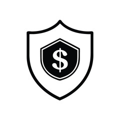 Dollar currency symbol encapsulated within a security shield on a transparent backdrop