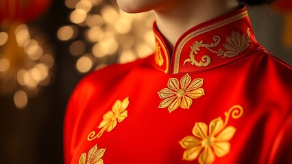 White and red silk scarf with lion motifs, draped elegantly, soft sunlight filtering through sheer curtains.