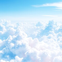 The blue sky is filled with puffy white fluffy clouds