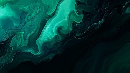 Obraz premium Abstract emerald green fluid art background with swirling textures and dark gradients design
