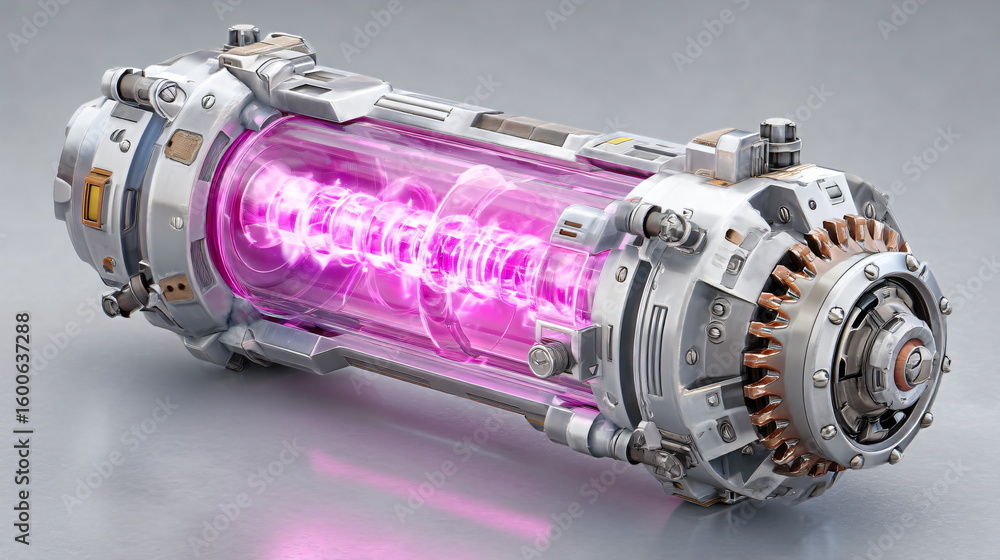 Poster futuristic energy core with glowing pink plasma. advanced power source for future technology and sci