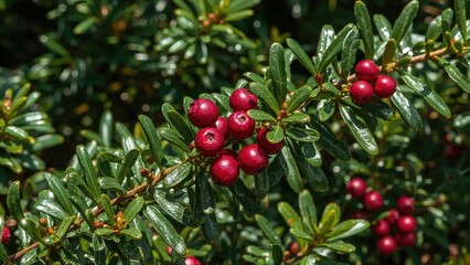 Obraz premium Green bush adorned with dangerous berries in a natural setting