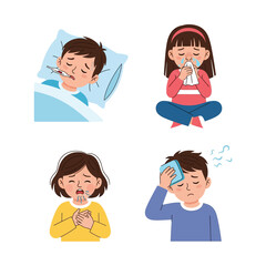 sick kid  - Flat Style 2D Vector Illustration of Everyday Life Scene