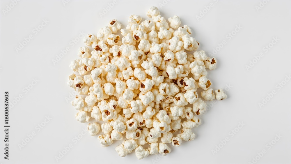 Poster white backdrop with aerial view of popcorn kernels