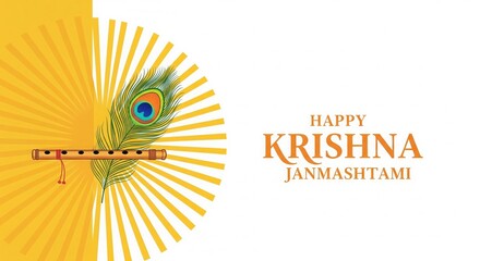 Elegant Flute and Peacock Feather Background – Happy Krishna Janmashtami Typography | Krishna Janmastmi Wallpaper HD