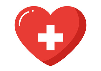 Obraz premium Red Heart Icon with White Cross Symbol