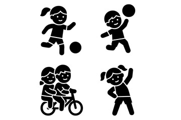 Children engaging in various outdoor activities such as running, playing ball, cycling, and enjoying friendship