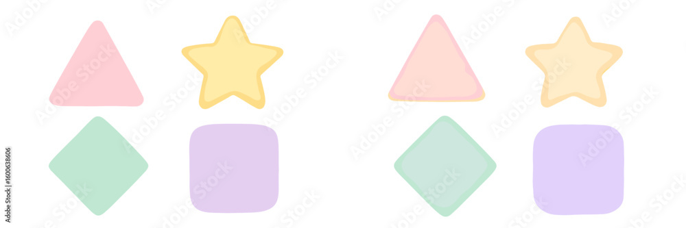 Poster colorful assorted shapes arranged neatly on a white surface for a playful design or educational purp