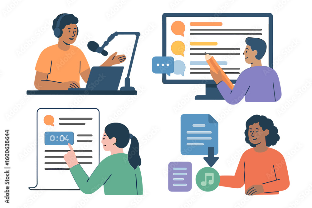 Poster engaging digital content creation with diverse participants in various activities during a collabora