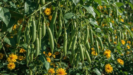 Lovely blooming bean pods