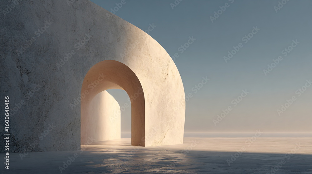 Poster curved architectural arches with sunlight and shadow. abstract minimalist design. modern building st