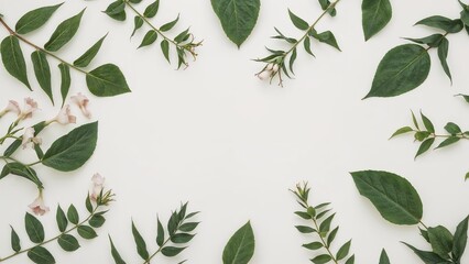 Composition featuring leaves. Nature-inspired background. Aerial flat lay shot